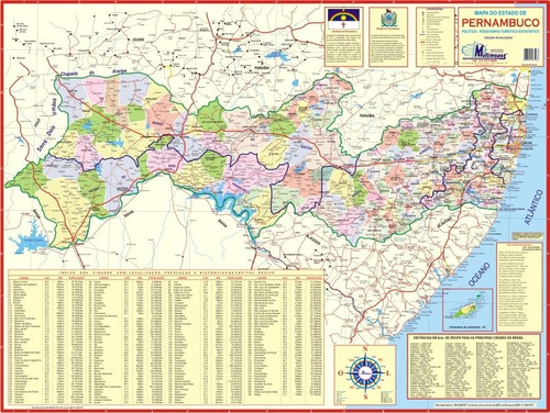 Mapa Geo Político Rodoviário Gigante Do Estado De Pernambuco