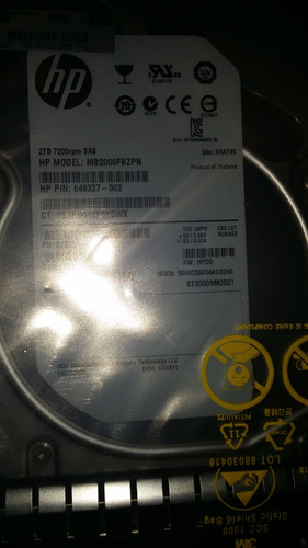 Disco Hp Sas 2tb 7.2k 6g Dp 3.5 G5 G6 G7 649327-002 Hot Plug
