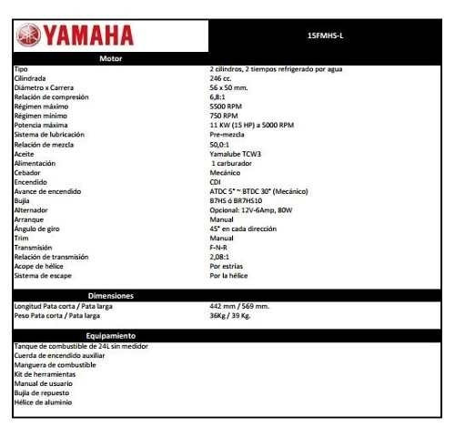 Yamaha Motor Fuera De Borda 2/t 15fmhl Dolar Met