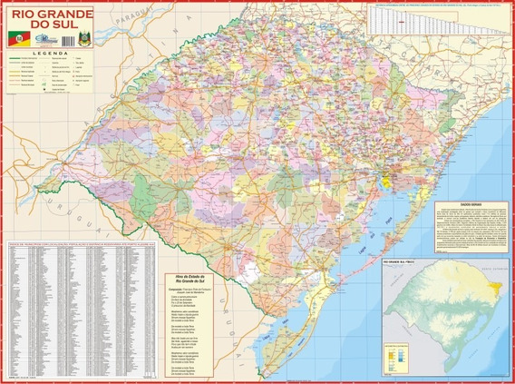 Estado Do Rio Grande Do Sul Mapa Geo Politico E Rodoviario Mercadolivre