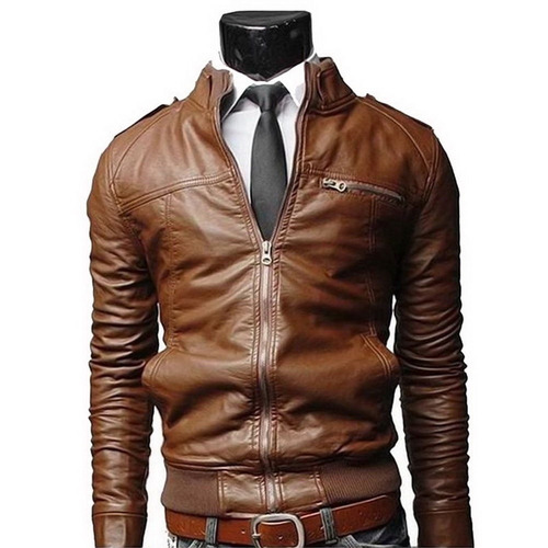 Chaqueta Eco Cuero Hombre, Modelo Exclusivo Cuello Delgado 3