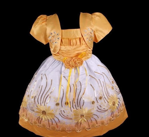 Imagem 2 de 5 de Vestido Infantil Festa Bordado Girassol Barra Tamanho 1