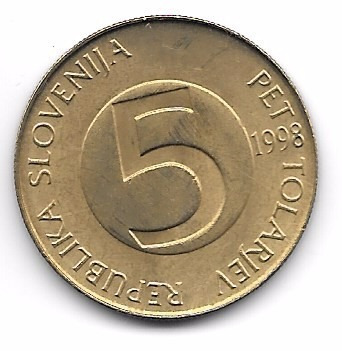 Moneda Eslovenia 5 Tolavjev (1998) Ibice Cabra Salvaje Alpes