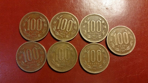 7 Monedas Antiguas Chile De 100 Pesos. 1984-1985-1993-1998