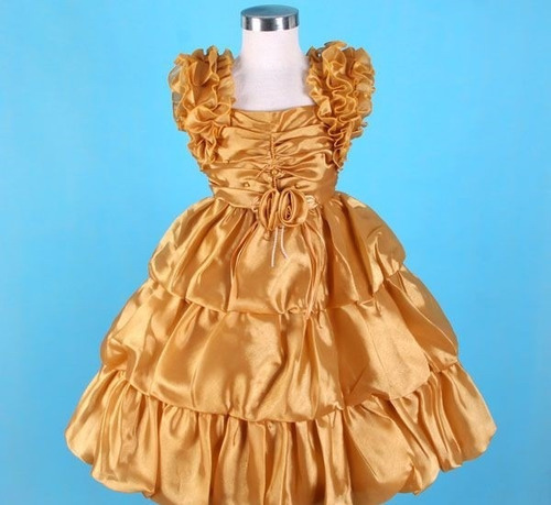 Imagem 2 de 5 de Vestido Infantil Frufru Dourado