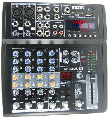 Mixer Moon Mc602usb 6 Ch 16 Efectos Digitales Lector Usb, Sd