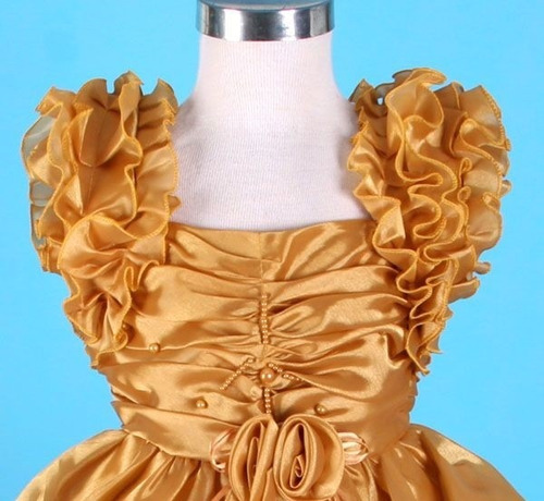 Imagem 3 de 5 de Vestido Infantil Frufru Dourado