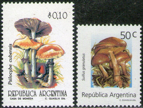Argentina 2 Sellos Hongos Psilosybe Y Suillus Años 1993-94 