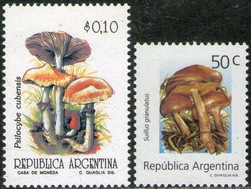 Imagen 1 de 1 de Argentina 2 Sellos Hongos Psilosybe Y Suillus Años 1993-94