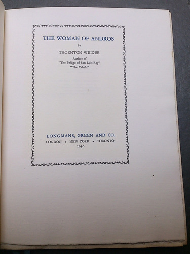 Wilder, T. The Woman Of Andros. 1930