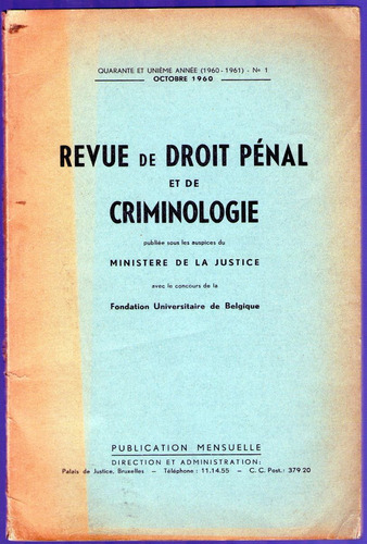 Revue De Droit Penal Et De Criminologie 1960