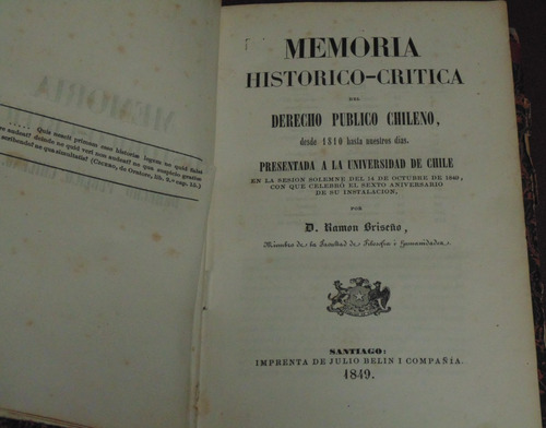 Memoria Histórico Critica Del Derecho Publico Chileno