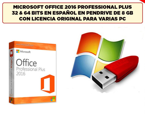 Office 2016 Pro Plus Con Licencia Original En Pendrive 8gb