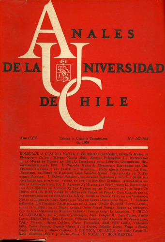 Anales De La Univers. De Chile - Nºs. 107 Y 108 - Año 1957
