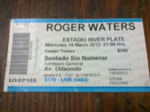 Entrada Roger Waters 2012