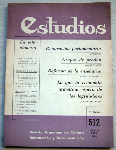 Revista Estudios, Nro 512 De Marzo-abril 1960