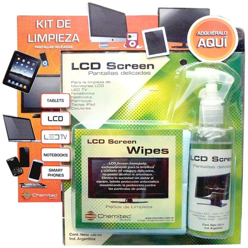 Imagen 2 de 5 de Limpia Lcd Chemitec Con Paños Lavables, Led, Celulares