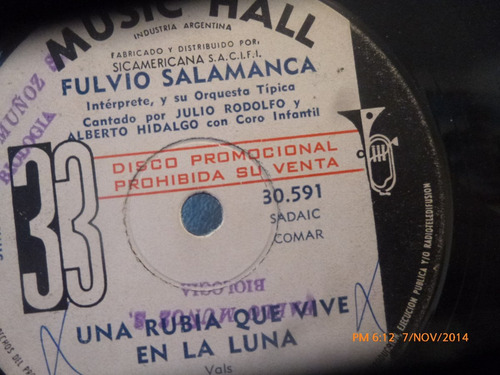 Vinilo Single De Fulvio Salamanca Herrerro Sentimenta ( I118 (Usado)