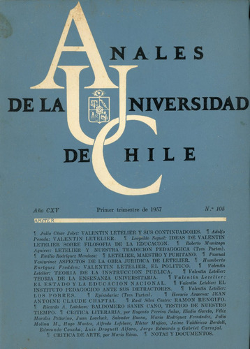 Anales De La Universidad De Chile - Nº 105 - Año 1957