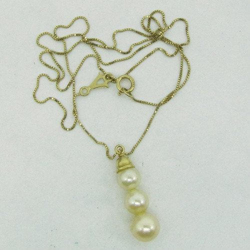 Ivi1388 =corrente Com Pingente Perolas O.amarelo 18k