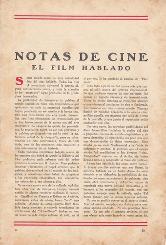 1929 Cine El Film Hablado Nota Jose Maria Podesta La Pluma