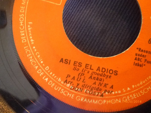 Vinilo Single De Paul Anka - Asi Es El Adios ( S98