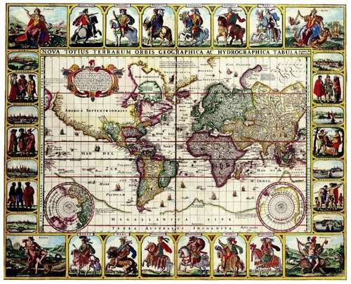 Lienzo Canvas Arte Plano Cartografía Mapa Mundi 1606 50x68