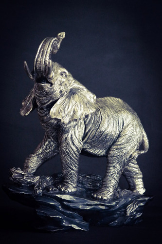 Escultura  Elefante Grande Plata 999 Electroformado Figura