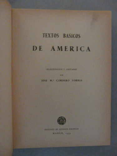Textos Básicos De América, Seleccionados Por J.m.c. Torres (Usado)