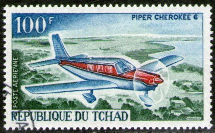 Chad Sello Aéreo Usado 100 Fr. Avión Piper Cherokee 6 = 1967