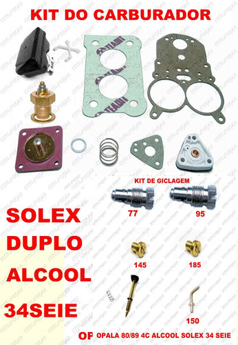 Kit Carburador Opala 4c 80/89 Solex Duplo 34seie Alcool