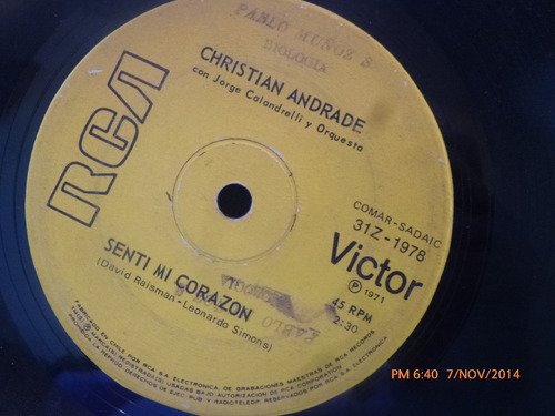 Vinilo Single De Christian Andrade --senti Mi Corazon( S71