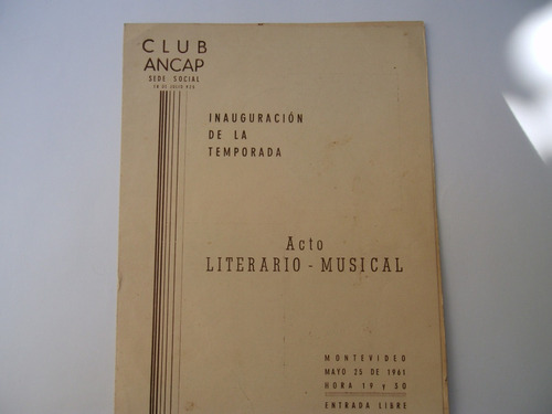 Invitación, Tarjeta Antigua Club Ancap, Coleccionable.