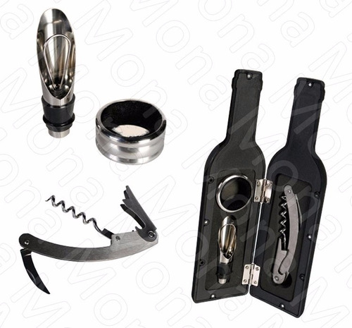 Kit De Vino Con Estuche Imantado Botella De 3 Accesorios