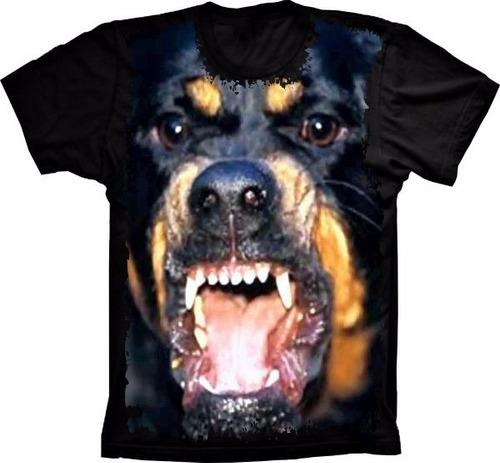 Camiseta Cachorro Rottweiler Bravo Preta Estampa 3d Geeks Up