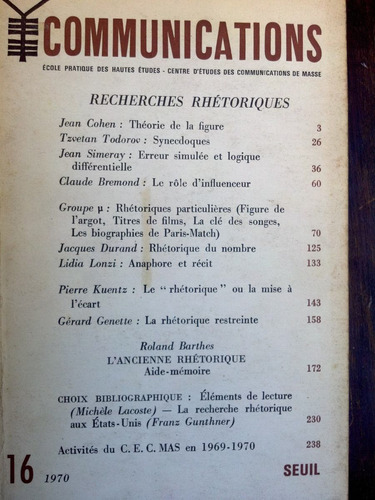 Communications 16 (en Francés) - Todorov, Cohen, Barthes,