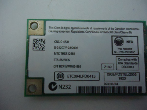 Placa Wireless Pci Notebook Cce Info One Black