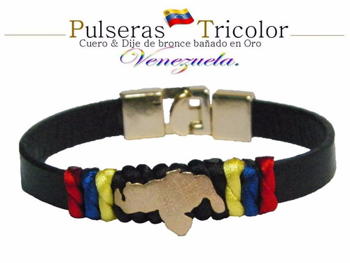 Pulsera Tricolor Unisex / Dije Mapa De Venezuela Baño De Oro