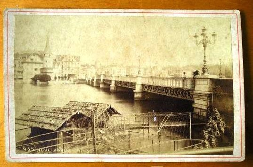 Antigua Foto Albumina Puente Lucerna Suiza Carl Koch C 1900