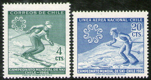 Chile Serie X2 Sellos Mint Deportes, Mundial De Esquí 1965