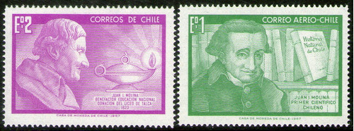 Chile 2 Sellos Mint Científico, Jesuita J. Molina Año 1968 