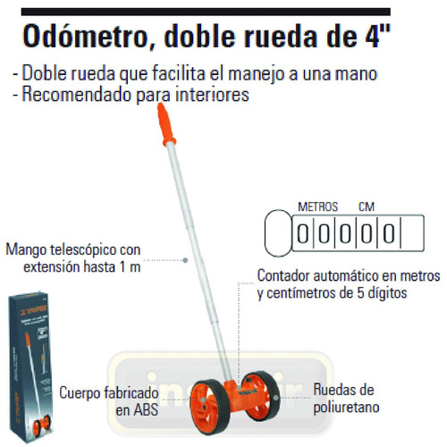 Odómetro Profesional 5 Digitos Doble Rueda 4 Pulgadas Truper