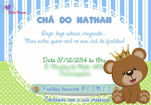 Imagem 1 de 6 de Arte Convite Chá De Bebê Safari Marie Urso Príncipe Ursa