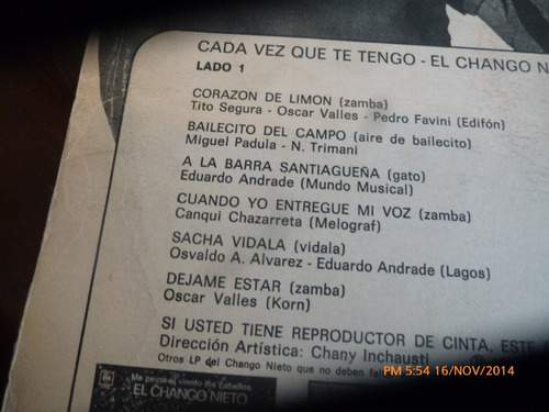 Vinilo Lp De El Chango Negro -- Cada Vez Que Te Qu(u975