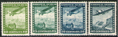 Chile Serie Aérea X 4 Sellos Nuevos Avión Años 1934-38
