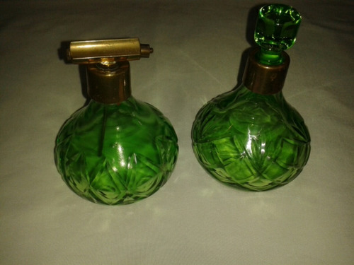 Antiguos Perfumeros De Color Verde