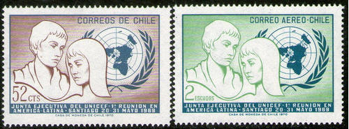 Chile Serie Con Aéreo X 2 Sellos Nuevos Unicef Año 1971