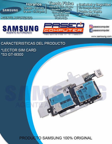 Lector Sim Card S3 Gt-i9300 Agente Autorizado Samsung