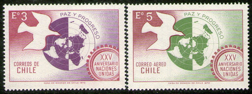 Chile Serie X 2 Sellos Mint 25° Naciones Unidas Año 1970
