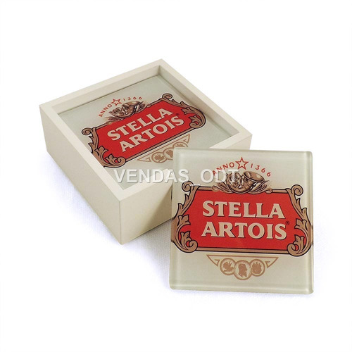 Conjunto Bolacha Porta-copos Em Vidro Stella Artois 06pç